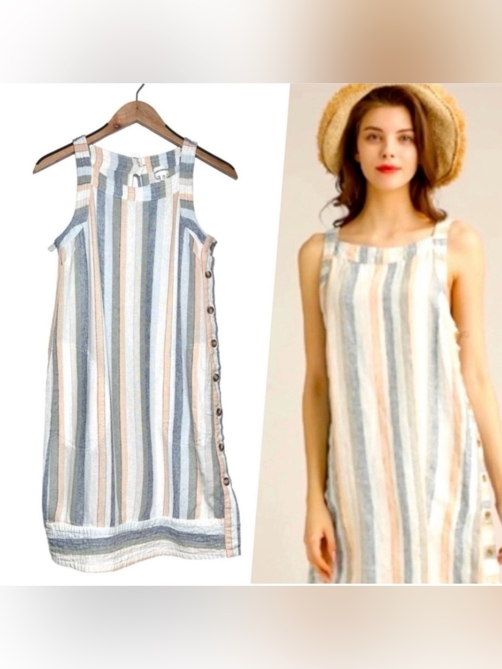 NWT Striped Linen Maxi Dress in Blue, White, Cream, Peach and Sage Green